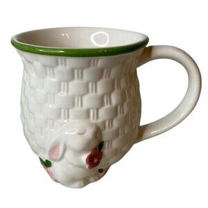 Avon Bunny Coffee Mug White Basket Weave Easter Rabbit Large Tea Cup Vintage